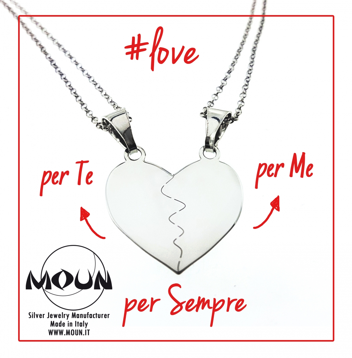 Pendente Cuore divisibile Argento 925 Moun Moun Jewels Produzione Gioielleria in Argento 925 Made in Italy