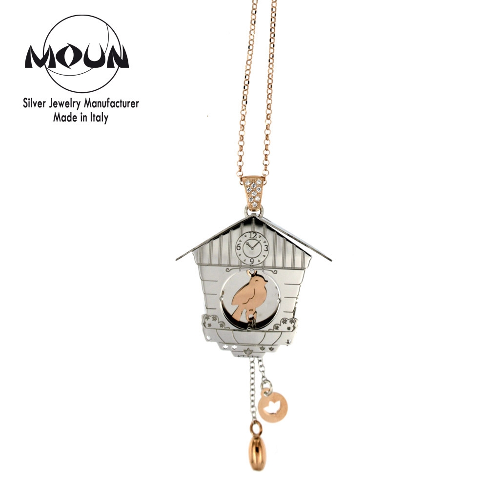 Collana con orologio a cucù in argento | Originale Moun - Moun Jewels |  Produzione Gioielleria in Argento 925 | Made in Italy