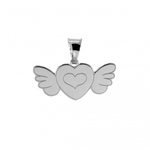 Pendente a forma di cuore con ali, in argento 925 rodiato anallergico.