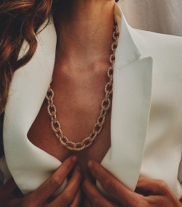 Collana in bronzo diamantata lunga  bagno oro