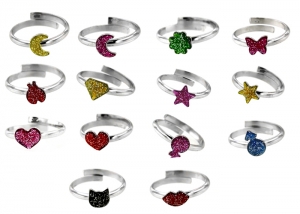 Anello regolabile con smalto glitter colorato 