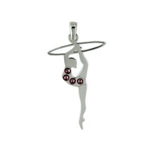 Ginnasta con cerchio in argento e strass rosa