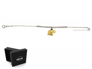 Bracciale con sfere in argento rodiato e ciondolino a forma di elefante portafortuna in argento placcato oro.