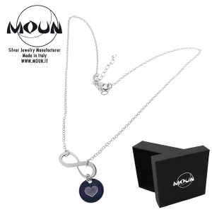 Collana girocollo con simbolo dell'infinito e ciondolino personalizzabile, in argento 925.