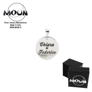 Medaglietta tonda personalizzabile con nomi e/o date, in argento 925.