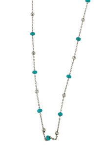 Collana in argento rodiato e smalto celeste 60+5 cm