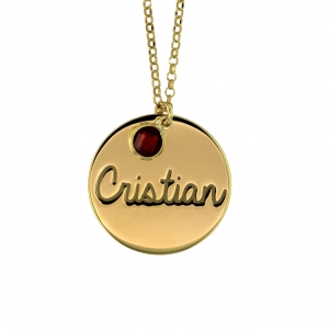 Collana con piastrina personalizzabile e zircone rosa/giallo/rosso