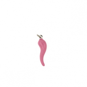Corno portafortuna in argento smaltato rosa 