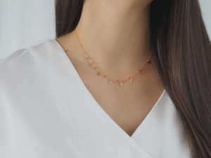 Collana con smalto rosa fucsia e mini charm love